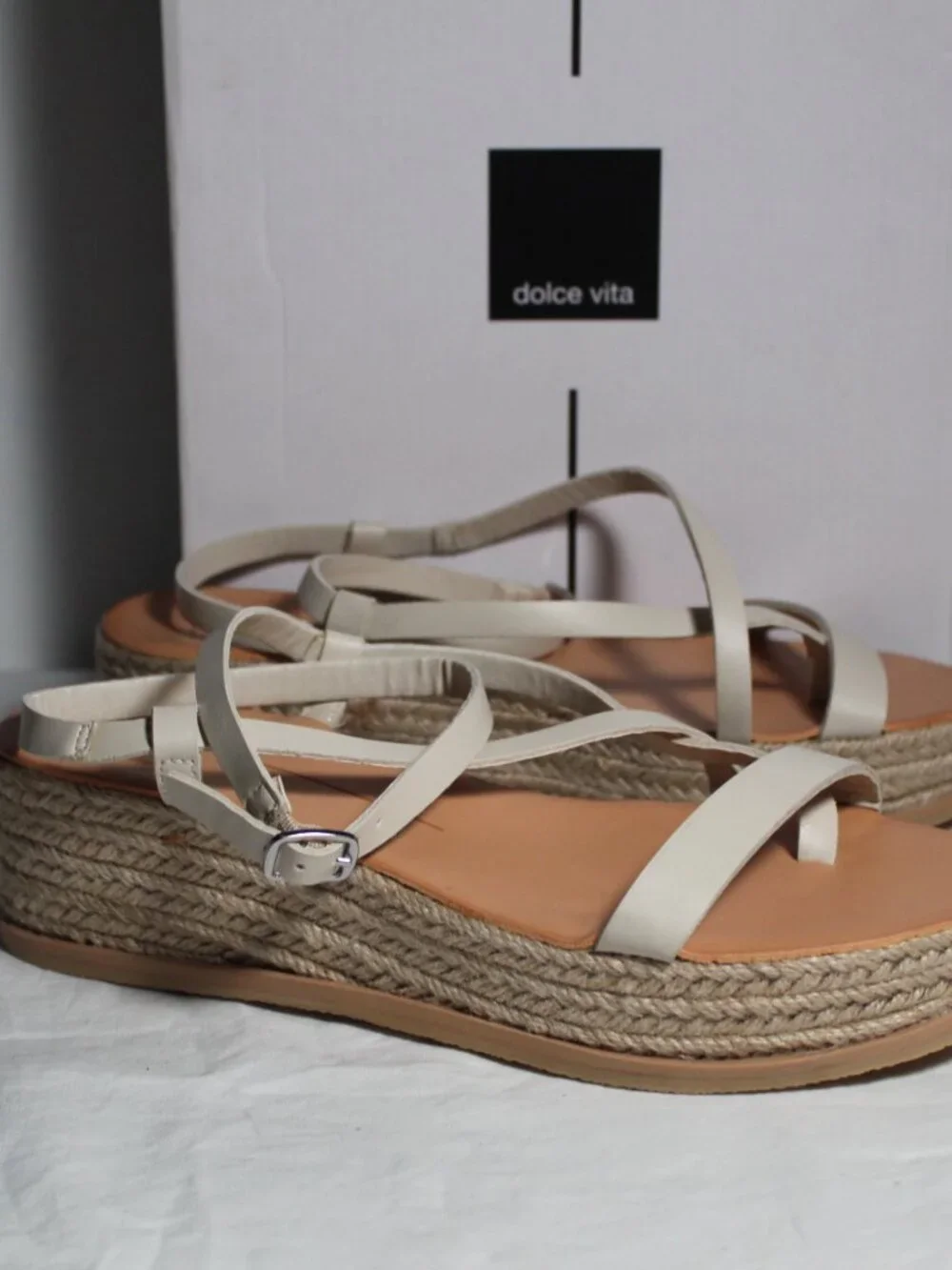 NWB Dolce Vita Ivory Stella Lorey Wedge Espadrille Sandals Ankle Strap 7.5